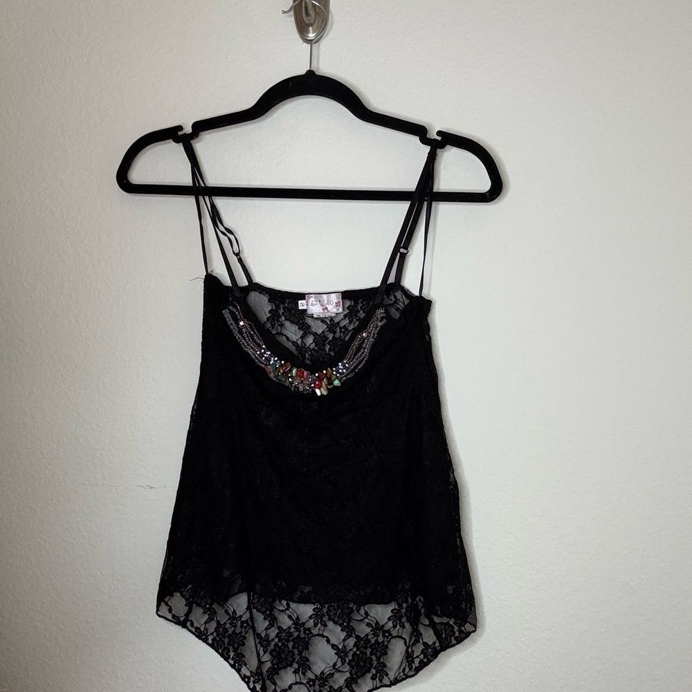 Chic Black Lace Tank Top with Beaded Detail
